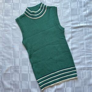 Summerland Vintage Knit Sleeveless Top With Mockneck  and Striped Pattern Detail